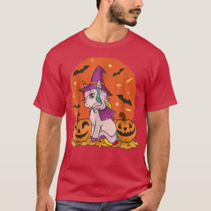 Halloween Unicorn Cute Witch Pumpkin T-Shirt