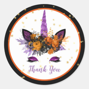 Halloween Unicorn Face Girls Birthday Party Purple Classic Round Sticker