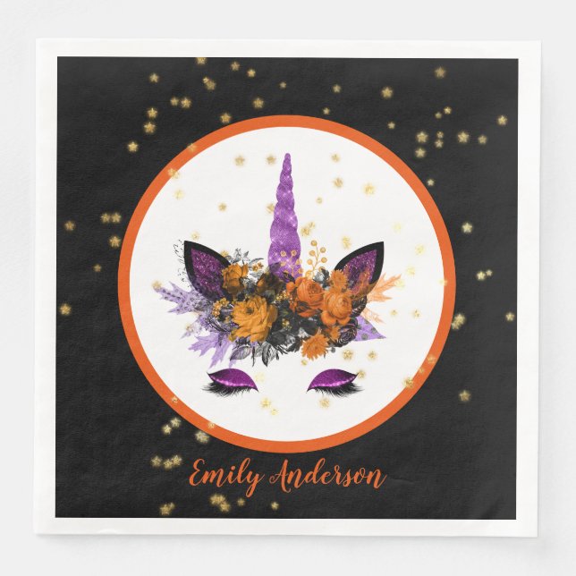 Halloween Unicorn Face Girls Birthday Party Purple Napkin (Front)