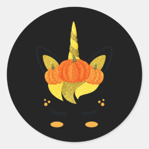 Halloween Unicorn Face Thanksgiving Pumpkins Girls Classic Round Sticker