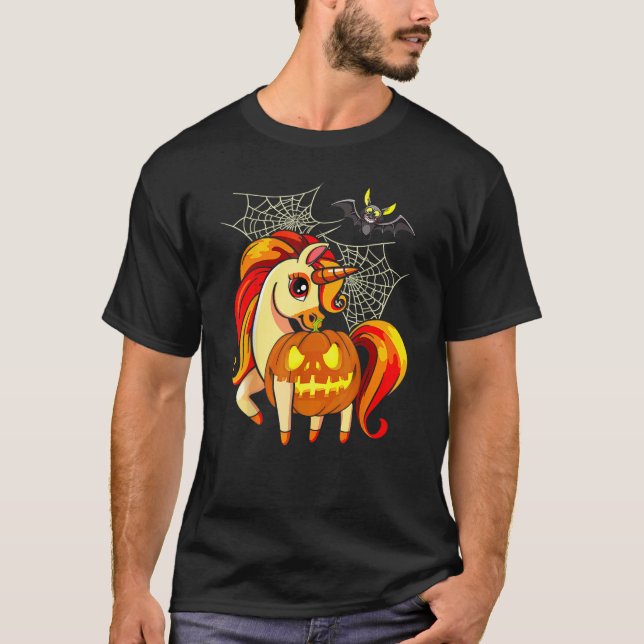 Halloween Unicorn Scary Pumpkins Matching Kids Fam T-Shirt (Front)