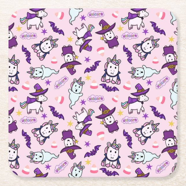 Halloween Unicorns Square Paper Coaster (Front)