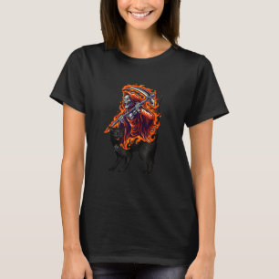 Halloween Unique Grim Reaper Riding Scary Black Ca T-Shirt