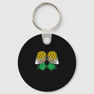 Halloween Upside Down Pineapple Swinger Skeleton H Key Ring