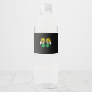 Halloween Upside Down Pineapple Swinger Skeleton H Water Bottle Label