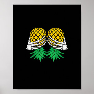 Halloween Upside Down Pineapple Swinger Skeleton Poster