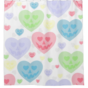 halloween valentine pastel goth creepy hearts shower curtain