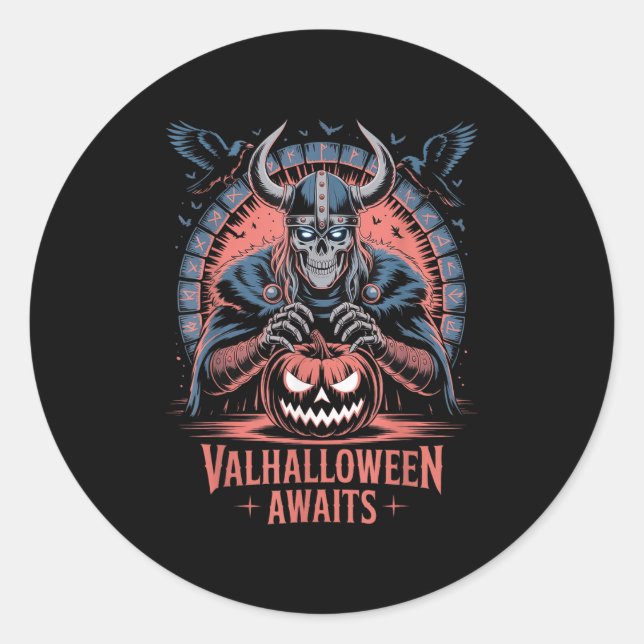 Halloween Valhalloween Awaits - Valhalla Viking Sk Classic Round Sticker (Front)