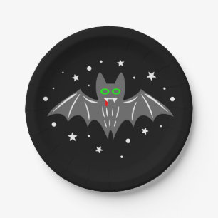 halloween vampire bat fangs creepy stars paper plate