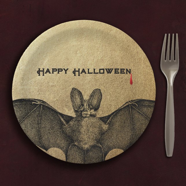 Halloween Vampire Bat  Gold Paper Plate (Creator Uploaded)