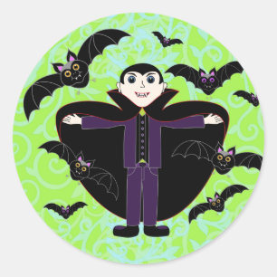 Halloween Vampire Bats Green Classic Round Sticker