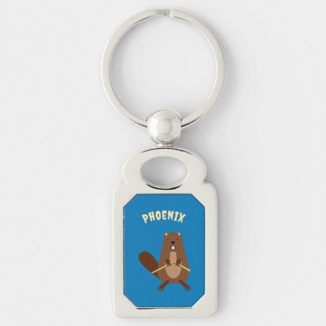 Halloween Vampire Beaver Custom Name Key Ring (Front)
