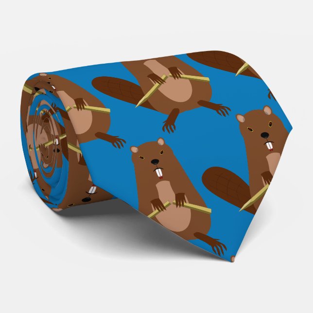 Halloween Vampire Beaver Patterned Tie (Rolled)