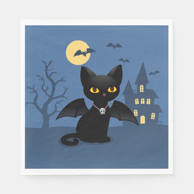 Halloween Vampire Black Cat with Wings Napkins (Front)