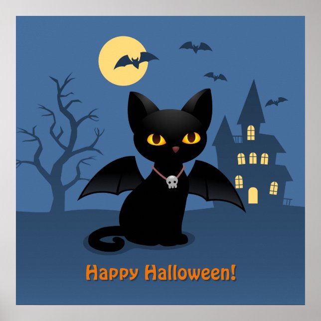 Halloween Vampire Black Cat with Wings Poster (Front)
