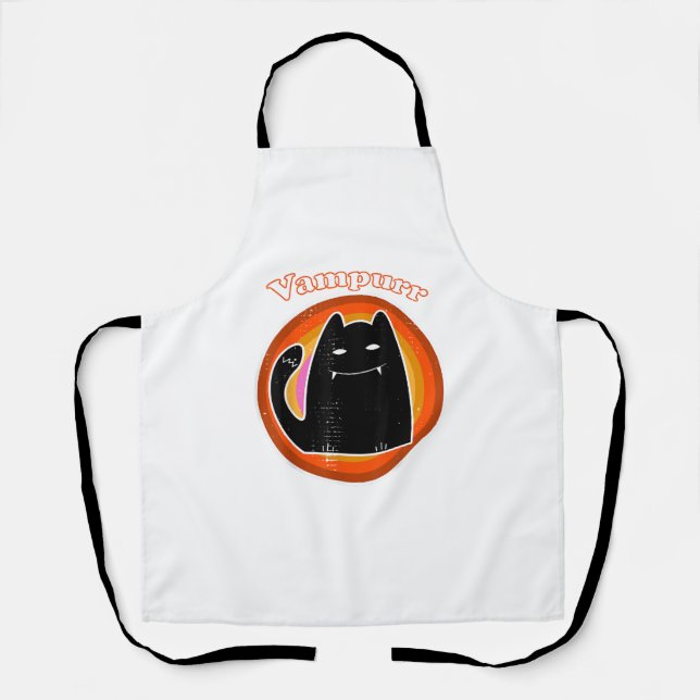 Halloween Vampire Black Kitten Dracula. Vampurr Ca Apron (Front)