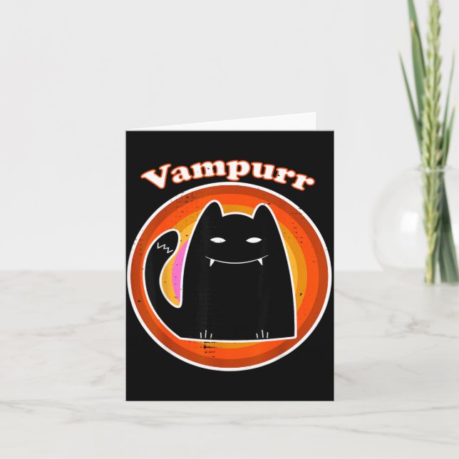 Halloween Vampire Black Kitten Dracula Vampurr Cat Card (Front)