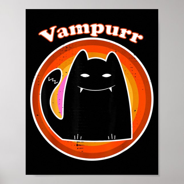 Halloween Vampire Black Kitten Dracula Vampurr Cat Poster (Front)