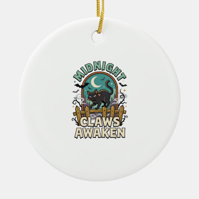 Halloween Vampire Cat Midnight Mischief Ceramic Tree Decoration (Front)