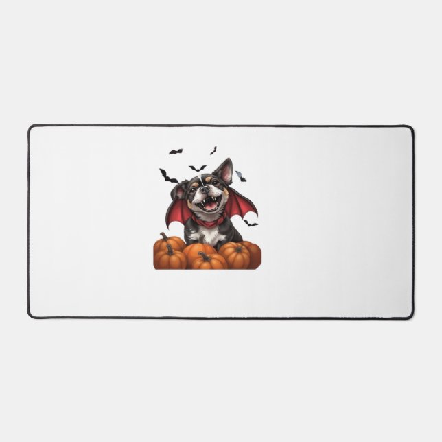 Halloween Vampire Dog with Pumpkins Classic T-Shir Desk Mat (Front)