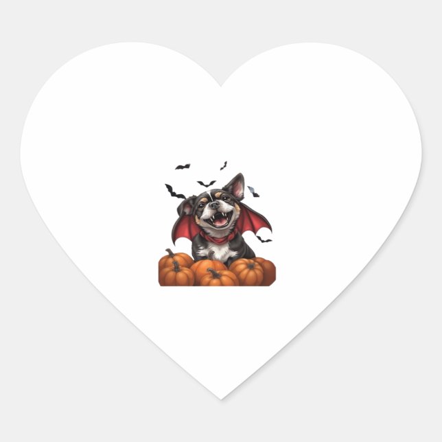 Halloween Vampire Dog with Pumpkins Classic T-Shir Heart Sticker (Front)