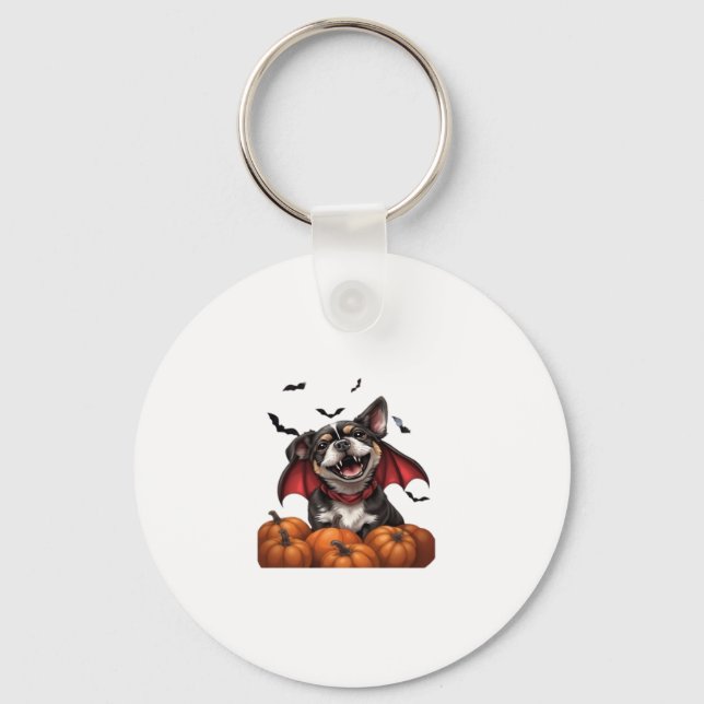 Halloween Vampire Dog with Pumpkins Classic T-Shir Key Ring (Front)