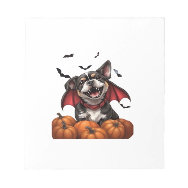 Halloween Vampire Dog with Pumpkins Classic T-Shir Notepad (Front)