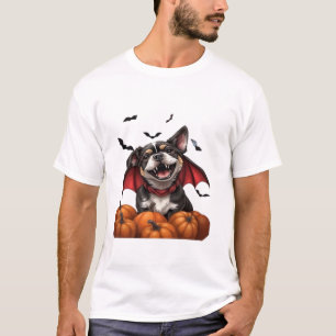 Halloween Vampire Dog with Pumpkins Classic T-Shir T-Shirt