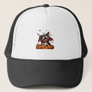 Halloween Vampire Dog with Pumpkins Classic T-Shir Trucker Hat