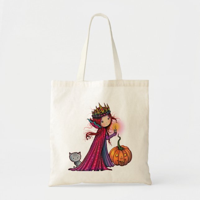 Halloween Vampire with Cat and Pumpkin Tote Bag (Front)