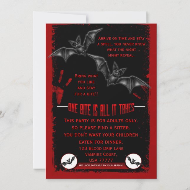 Halloween Vampires Feast Bloody Party Invitation (Back)