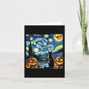 Halloween Van Gogh Starry Night Black Cat  Card
