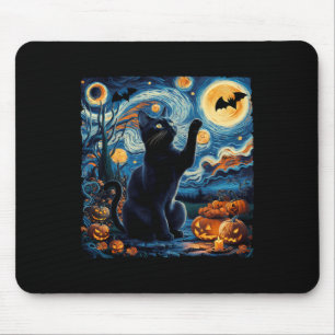 Halloween Van Gogh' Starry Night Black Cat Pumpkin Mouse Pad