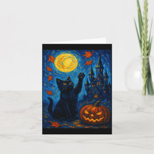 Halloween Van Gogh Starry Night Black Cat Pumpkins Card