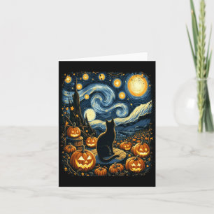 Halloween Van Gogh Starry Night Black Cat Pumpkins Card