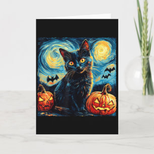 Halloween Van Gogh Starry Night Black Cat Pumpkins Card