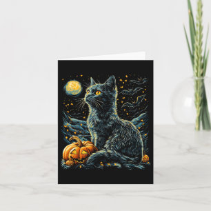 Halloween Van Gogh Starry Night Black Cat Pumpkins Card