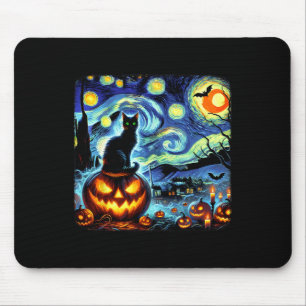 Halloween Van Gogh Starry Night Black Cat Pumpkins Mouse Pad