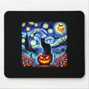 Halloween Van Gogh Starry Night Black Cat Pumpkins Mouse Pad