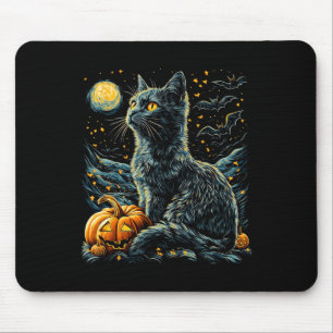 Halloween Van Gogh Starry Night Black Cat Pumpkins Mouse Pad