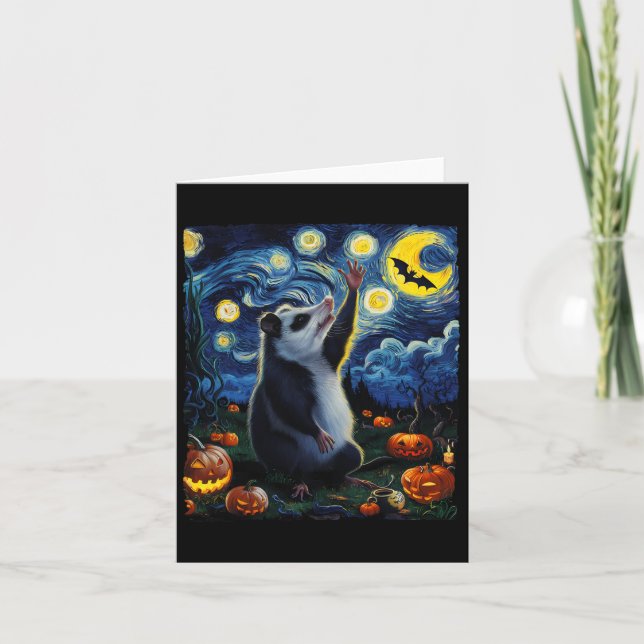 Halloween Van Gogh' Starry Night Opossum Pumpkins  Card (Front)