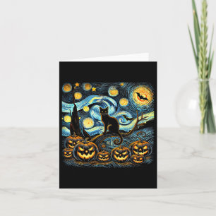 Halloween Van Gogh Starry Night Pumpkin Black Cat Card