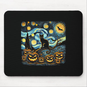Halloween Van Gogh Starry Night Pumpkin Black Cat Mouse Pad