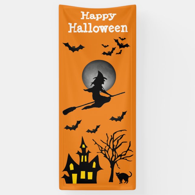 Halloween Vertical Spooky Witch Haunted House Bats Banner (Vertical)