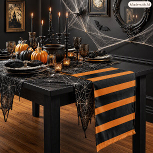Halloween Vibe Black and Orange Striped  Short Table Runner
