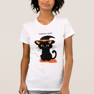 halloween vibes black cat with hat t-shirt