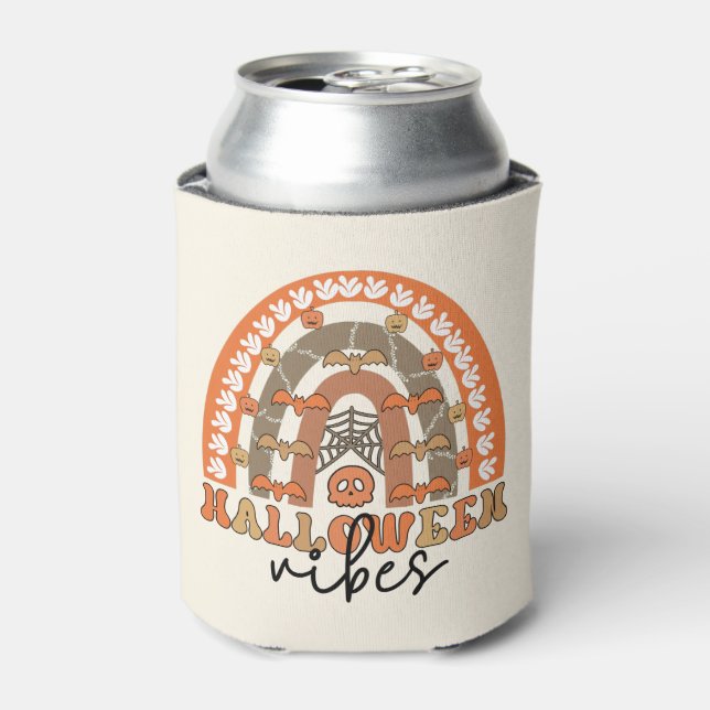 Halloween Vibes Boho Rainbow Fall Halloween Can Cooler (Can Front)