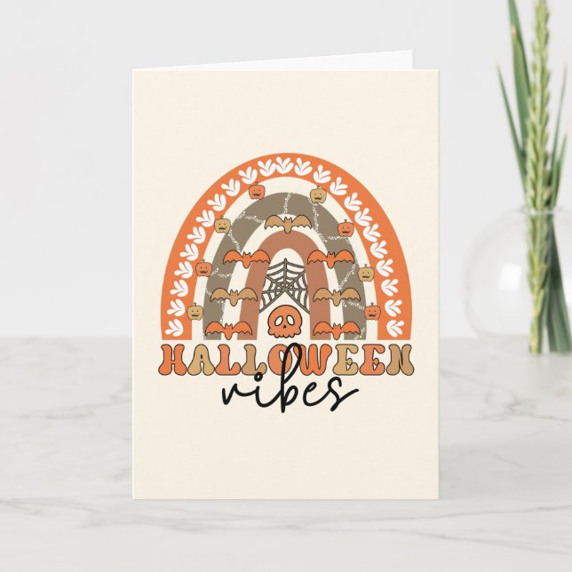 Halloween Vibes Boho Rainbow Fall Halloween Card (Front)
