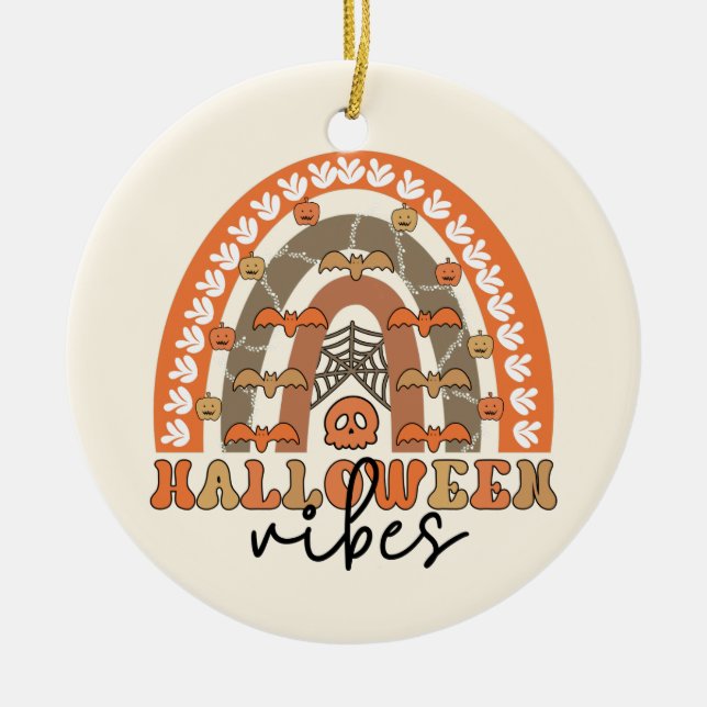 Halloween Vibes Boho Rainbow Fall Halloween Ceramic Tree Decoration (Front)