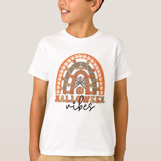 Halloween Vibes Boho Rainbow Fall Halloween T-Shirt (Front)
